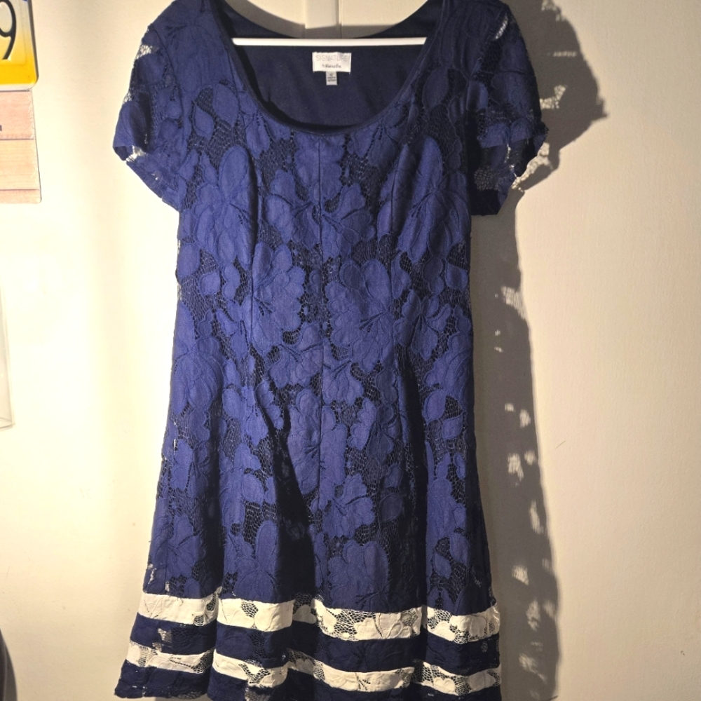 Signature by Robbie Bee Lacy Blue and White Dress